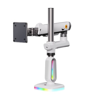 זרוע שולחנית דו מפרקית הידראולית למסכי גיימינג כולל תאורה ומסכים כבדים 32 עד 60 אינץ' משקל עד 20 קילו אורך מירבי 62 ס''מ גובה מירבי 49 ס''מ צבע לבן North Bayou NB E7 RGB Gaming Monitor Arm Hydraulic Double-Jointed Desktop Arm 32 Inches to 60 Inches Heavy Duty Weight up to 20kg White